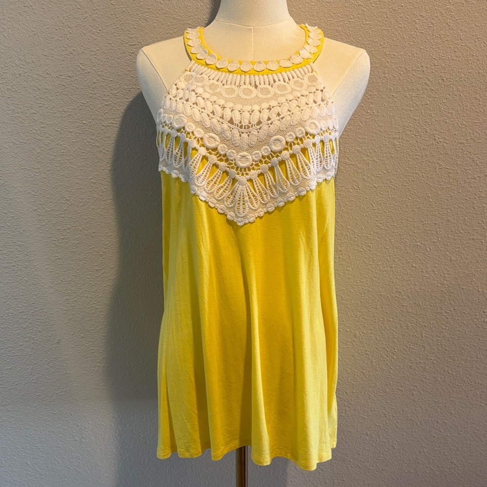 Lilly Pulitzer Yellow and White Crochet Halter Top